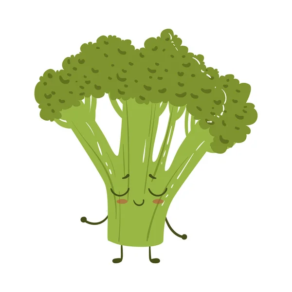 Broccoli carino anime umanizzato sorridente cartone animato vegetale cibo personaggio emoji vettoriale illustrazione — Vettoriale Stock