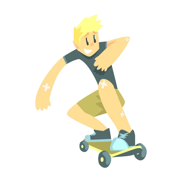Guy haciendo skate, parte de los adolescentes practicando deportes extremos para recreación conjunto de personajes de dibujos animados — Vector de stock