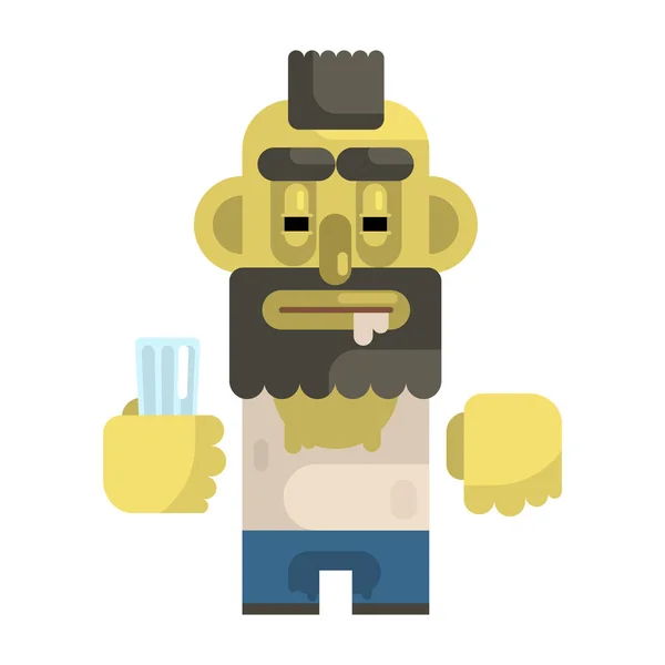 Alcool avec verre et Mohawk, Révoltant sans-abri, Rêve de société, Personnage vagabond masculin simplifié pixellisé — Image vectorielle