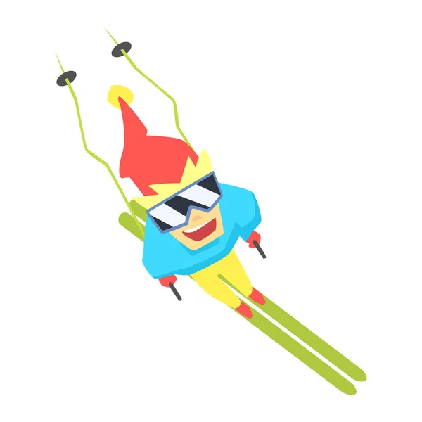 Guy Mountain Skiing From Above, Part of Teenagers Practicing Extreme Sports for Recreation Set of Cartoon Characters — стоковый вектор