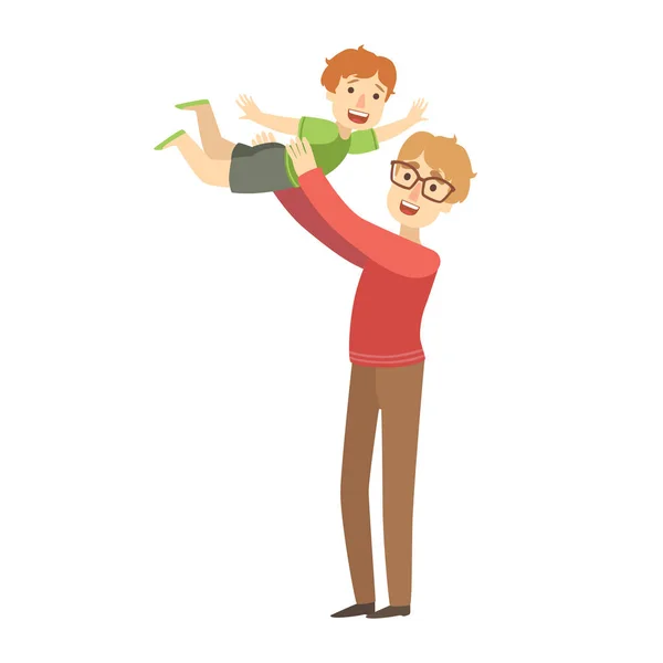 Тато кидає маленького сина в повітрі, ілюстрація із серії щасливих люблячих сімей — стоковий вектор