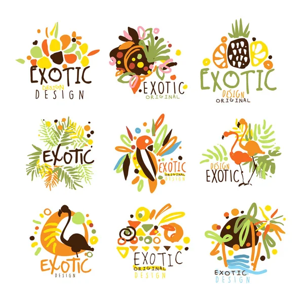 Vacanze estive esotiche colorato grafica modello serie logo, Stencil vettoriali disegnati a mano — Vettoriale Stock