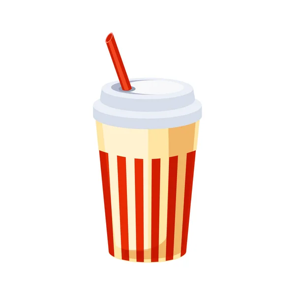 Frisdrank In Paper Cup met stro, kleurrijke Vector pictogram van straat fastfood Cafe Menu Item — Stockvector