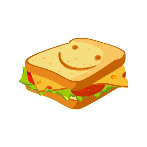 Sandwich With Cheese, Tomato And Salad, Street Fast Food Cafe Menu Item Colorful Vector Icon