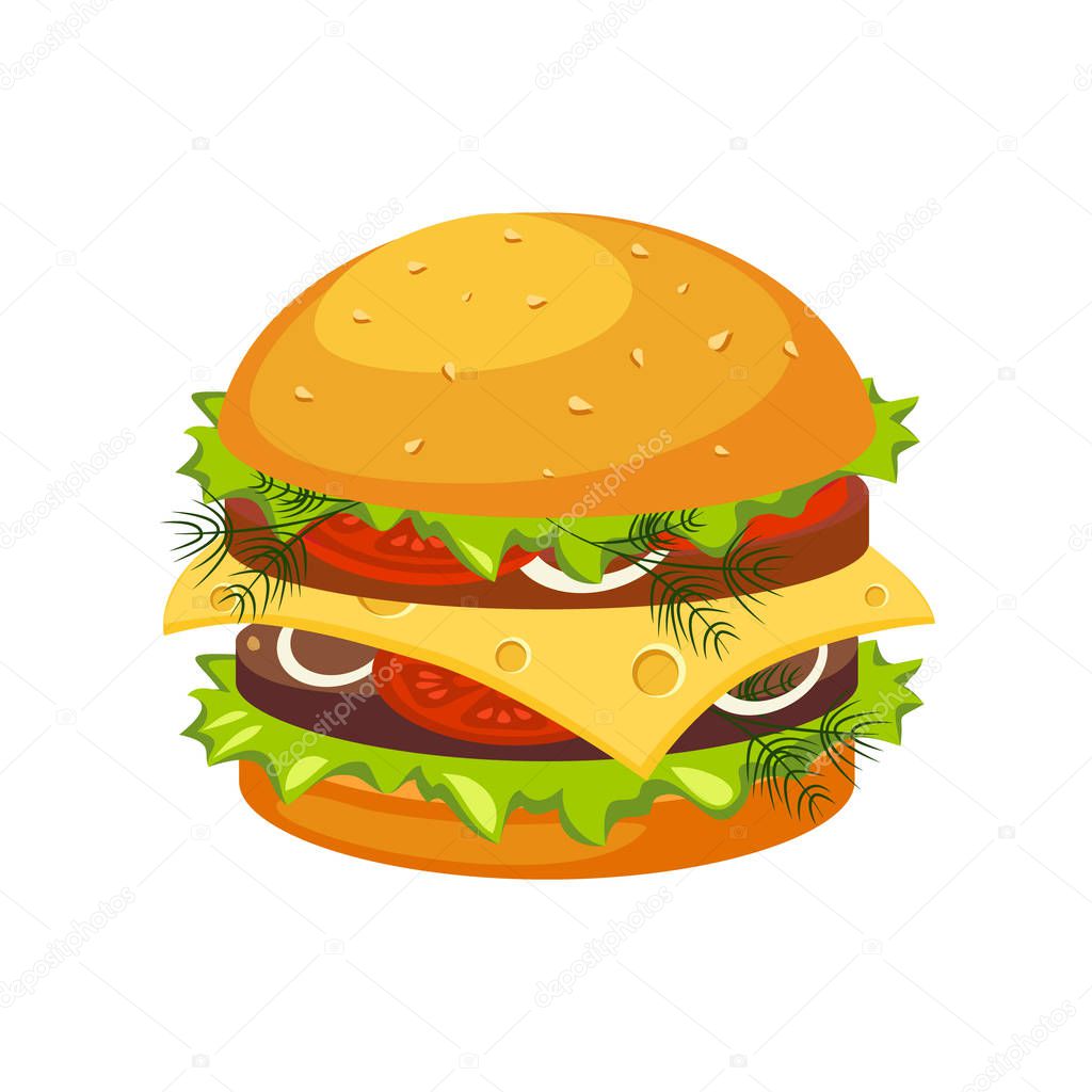 Double Steak Burger With Cheese, Street Fast Food Cafe Menu Item Colorful Vector Icon