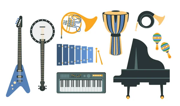 Music Instruments Realistic Drawings Set — Stock Vector