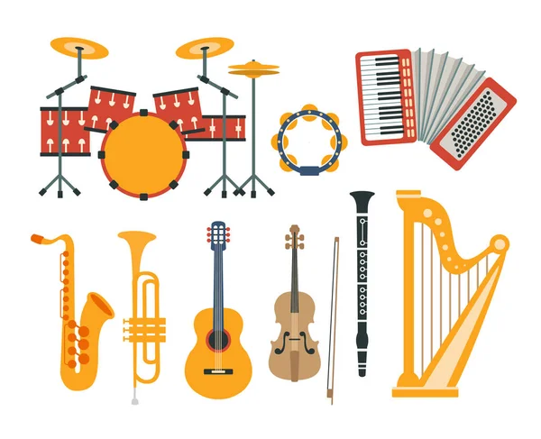 Music Instruments Realistic Drawings Collection — Stock Vector
