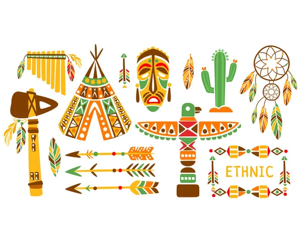 Elementos étnicos indios americanos Set de diseño de estilo boho — Vector de stock