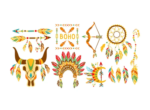 Elementi etnici indiani americani Boho Style Design Collection — Vettoriale Stock