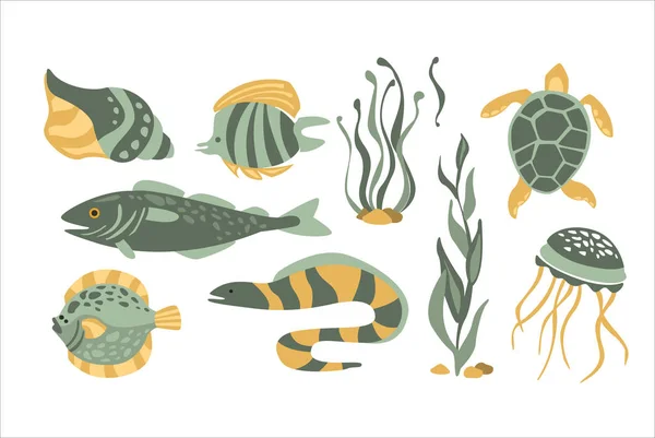 Stylisé collection nature sous-marine d'icônes — Image vectorielle
