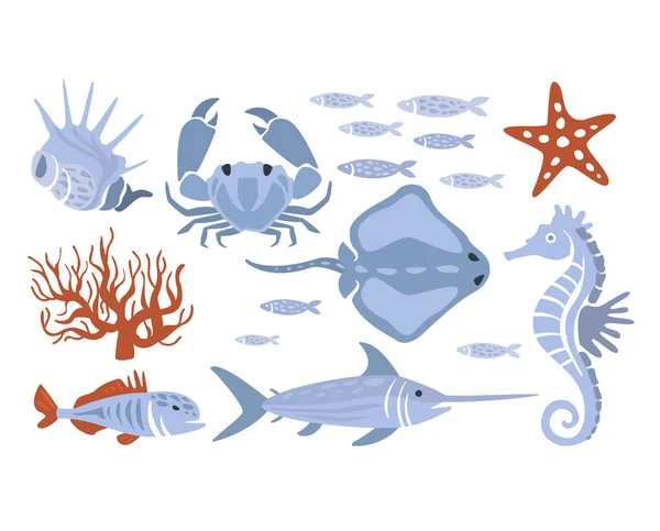 Stylized Underwater Nature Set Of Icons — Stock Vector