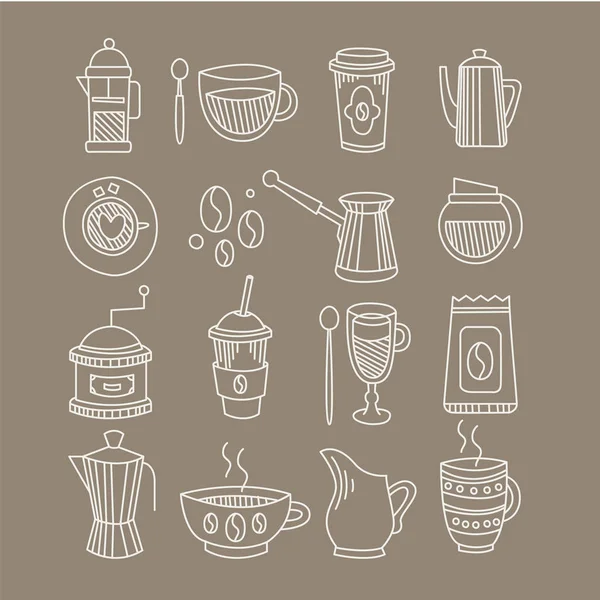 Conjunto de dibujos de bocetos relacionados con café — Archivo Imágenes Vectoriales