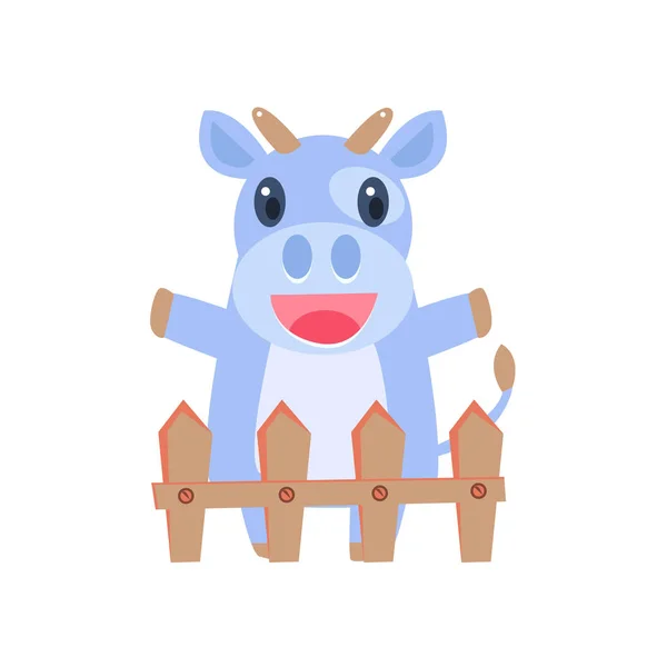 Vache heureuse derrière un hangar en bois — Image vectorielle
