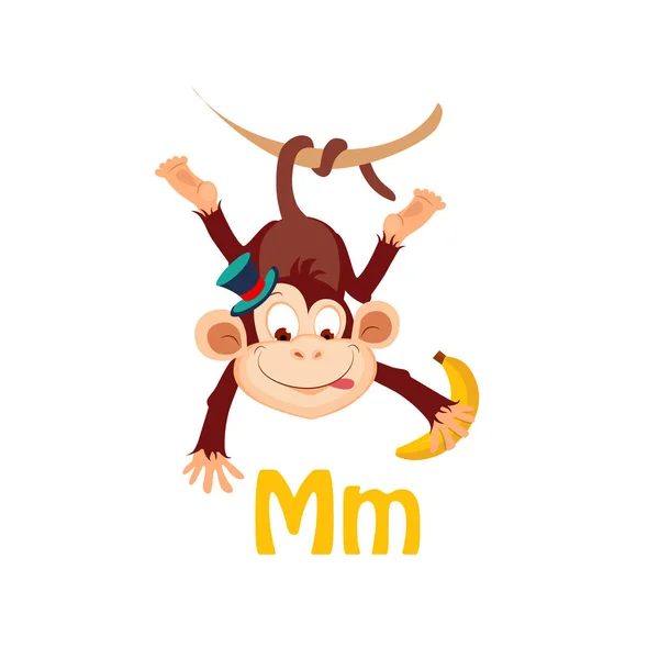 Małpa. Zabawny alfabet, ilustracja wektor zwierzę — Wektor stockowy