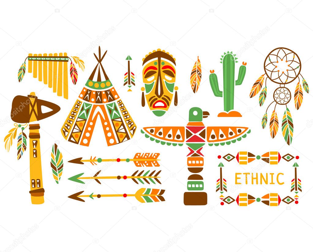 American Indian Ethnic Elements Boho Style Design Set