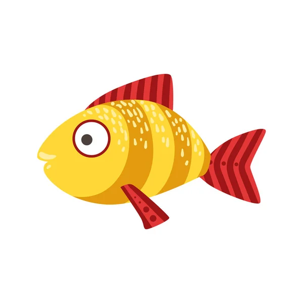 Yellow And Red Stripy Fantastic Colorful Aquarium Fish, Tropical Reef Aquatic Animal — Stock Vector