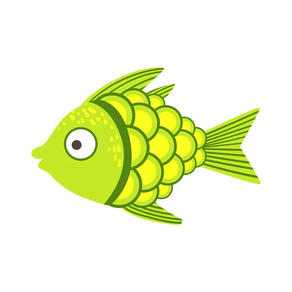 Green And Yellow Fantastic Colorful Aquarium Fish, Tropical Reef Aquatic Animal — Stock Vector