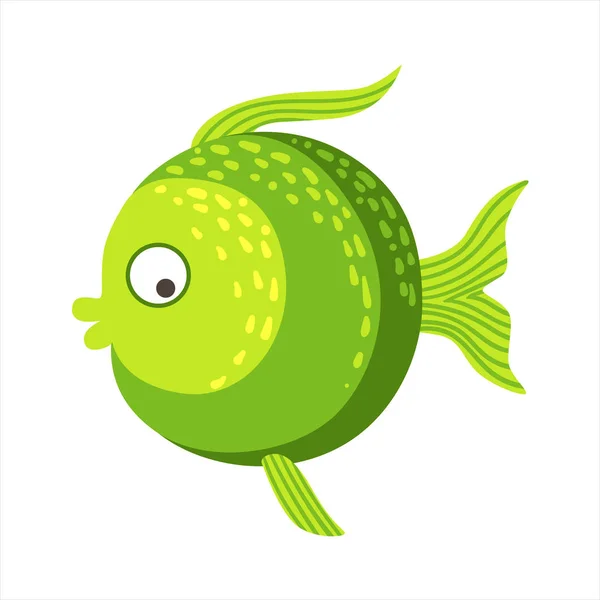 Round With Shades Of Green Fantastic Colorful Aquarium Fish, Tropical Reef Aquatic Animal — Stock Vector