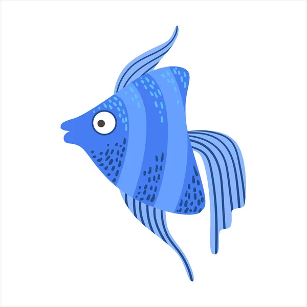 Blue Stripy Angelfish Fantastic Colorful Aquarium Fish, Tropical Reef Aquatic Animal — Vector de stock