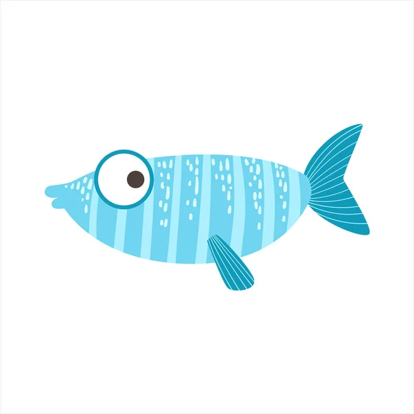 Silly Stripy Blue And Light Blue Fantastic Colorful Aquarium Fish, Tropical Reef Aquatic Animal — Vector de stock