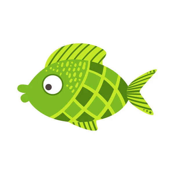 Green Checkered Fantastic Colorful Aquarium Fish, Tropical Reef Aquatic Animal — Stock Vector