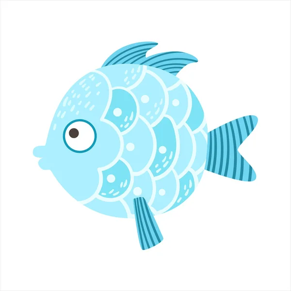 Round Blue Scaled Fantastic Colorful Aquarium Fish, Tropical Reef Aquatic Animal — Stock Vector
