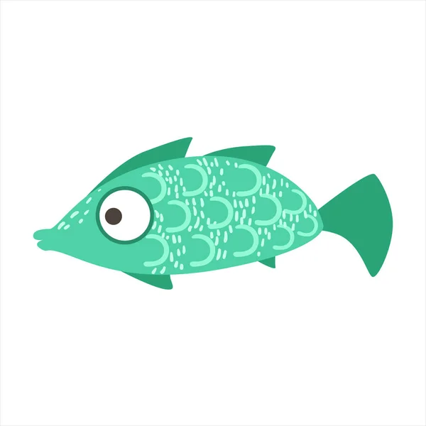 Turquoise And Green Pattern Fantastic Colorful Aquarium Fish, Tropical Reef Aquatic Animal — Stock Vector