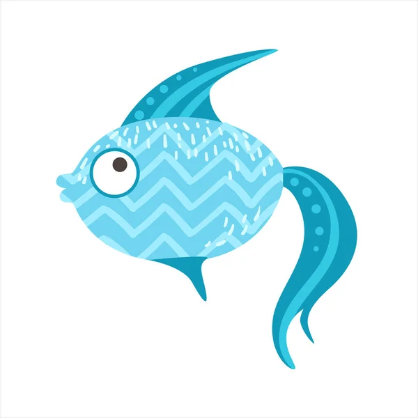 Blue Zigzag Pattern Fantastic Colorful Aquarium Fish, Tropical Reef Aquatic Animal — Stock Vector