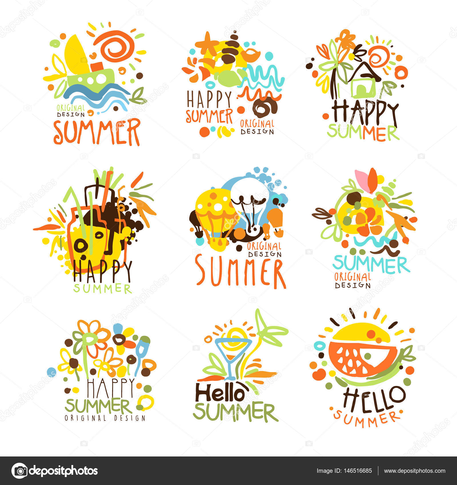 Happy Summer Vacation Sunny Colorful Graphic Design Template Logo