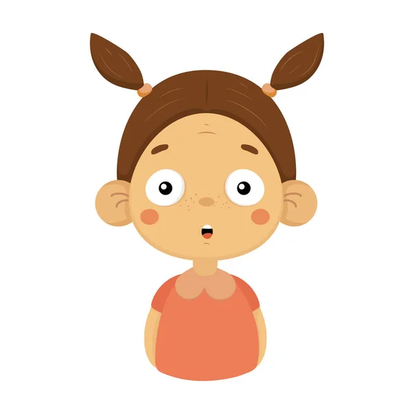 Küçük kız düz çizgi film portre Emoji simgesi duygusal yüz ifadesi ile şaşırttı — Stok Vektör