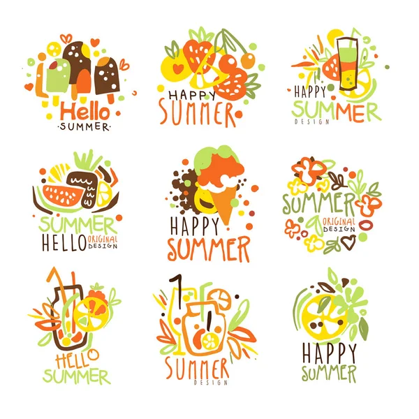 Felices vacaciones de verano Sunny Colorido diseño gráfico plantilla Logo Series, Plantillas de vectores dibujados a mano — Vector de stock