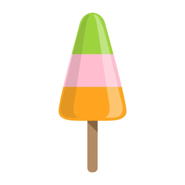 Zielony, różowy i pomarańczowy pasek lody na patyku, Popsicle kolorowy kreskówka na białym tle obiekt — Wektor stockowy