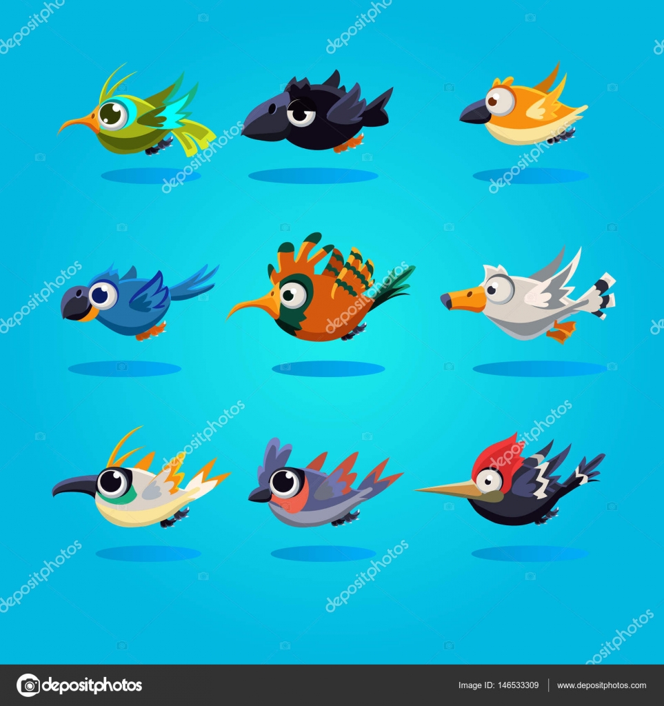 Oiseaux De Drôle De Bande Dessinée Illustration Vectorielle