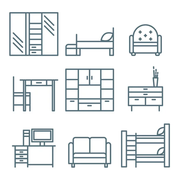 Ensemble d'icônes de meubles de maison — Image vectorielle