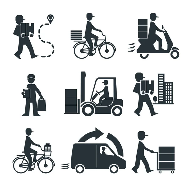 Icone del settore logistico del trasporto merci di consegna — Vettoriale Stock