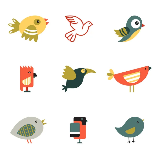 Aves estilos diferentes ilustração vetorial — Vetor de Stock