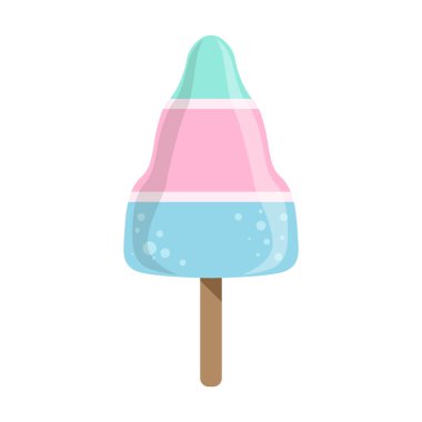 Bir çubuk, renkli buzlu şeker izole karikatür nesne üzerinde mavi ve pembe katmanlı dondurma çubuğu