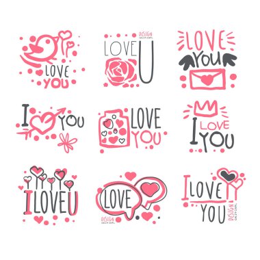 Romantik sana mesaj St Sevgililer günü kartpostal, renkli grafik tasarım şablonu Logo serisi, elle çizilmiş vektör şablonlar için seviyorum.