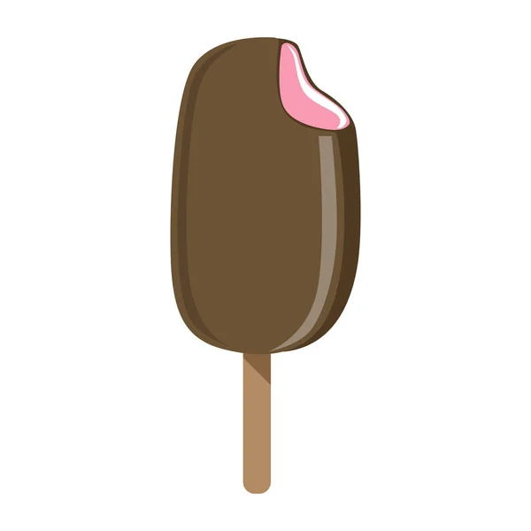 Chocolate revestido de morango Ice-Cream Bar em uma vara, colorido Popsicle isolado Cartoon Objeto — Vetor de Stock