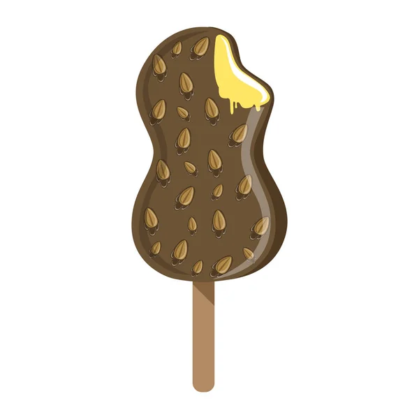 Czekolady i migdałów powlekane Karmel Ice-Cream Bar na patyku, Popsicle kolorowy kreskówka na białym tle obiekt — Wektor stockowy