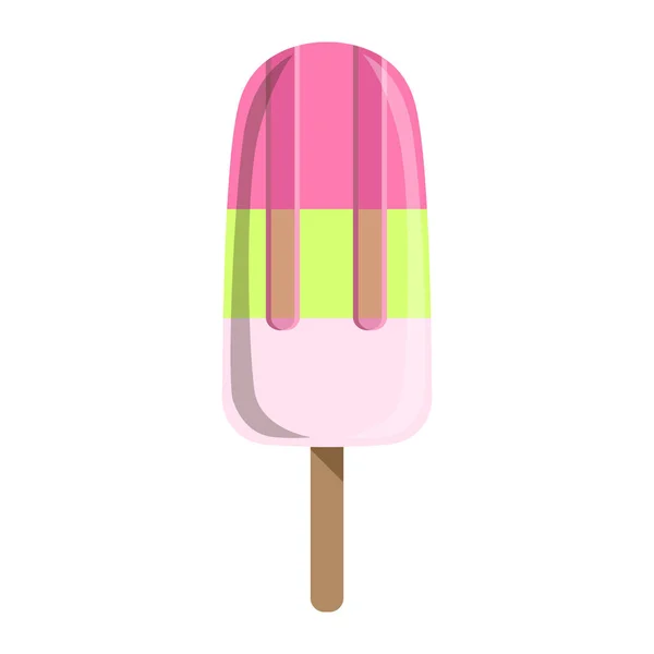 Różowy, zielony i biały pasek lody na patyku, Popsicle kolorowy kreskówka na białym tle obiekt — Wektor stockowy
