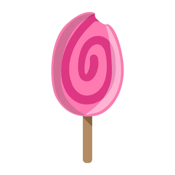 Rosa redondo barra de helado en un palo, colorido Popsicle aislado objeto de dibujos animados — Archivo Imágenes Vectoriales