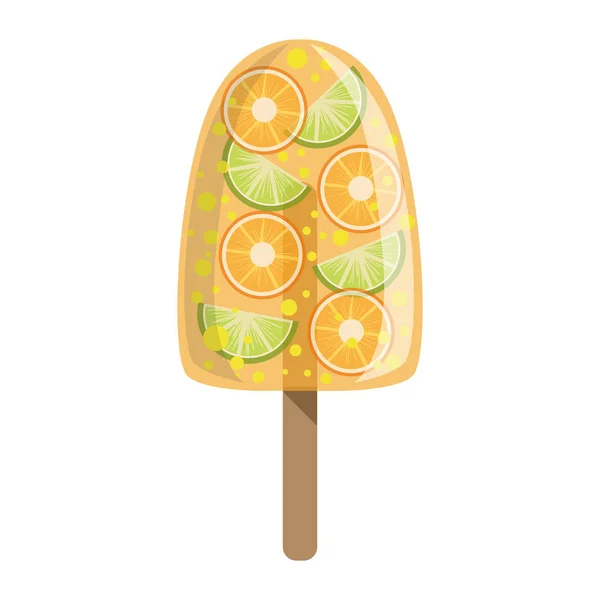 Oarange And Lime Fruit Ice-Cream Bar On A Stick, Colorful Popsicle Isolated Cartoon Object — Stock Vector