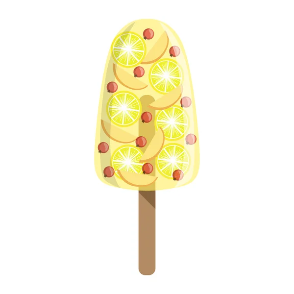 Orange, Apple And Cranberry Fruit Ice-Cream Bar On A Stick, Colorful Popsicle Isolated Cartoon Object — Stock Vector