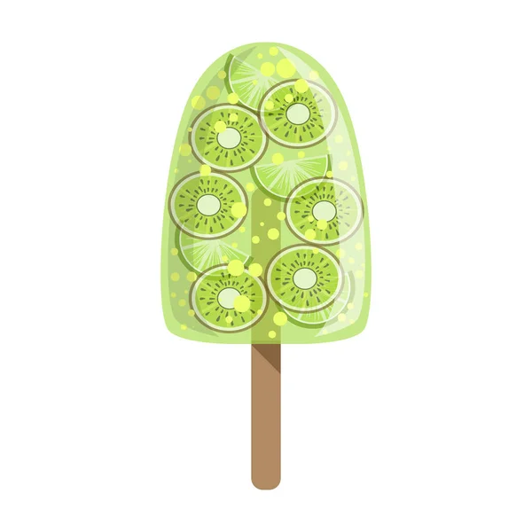 Kiwi And Lime Fruit Ice-Cream Bar On A Stick, Colorful Popsicle Isolated Cartoon Object — Stock Vector