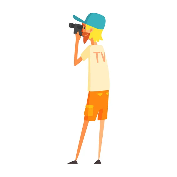 Girl with photo camera standing and holding photo vector illustration