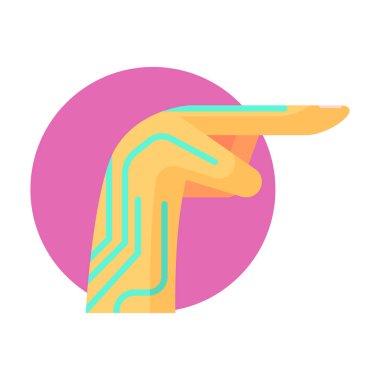 Android el ile elektronik elemanları, parçası fütüristik robot ve çizgi film simgelerin dizi bilim insanlaşmış