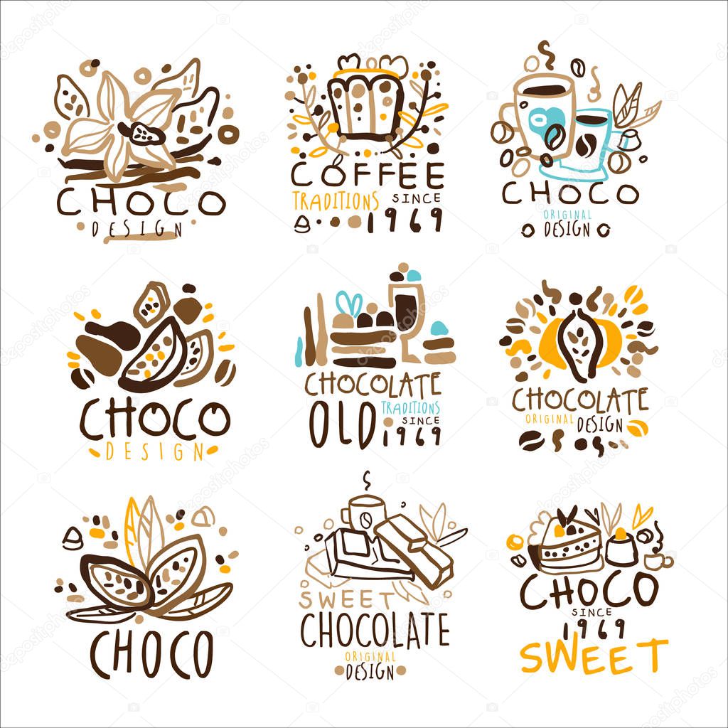 Chocolate Traditions Colorful Graphic Design Template Logo Series,Hand Drawn Vector Stencils