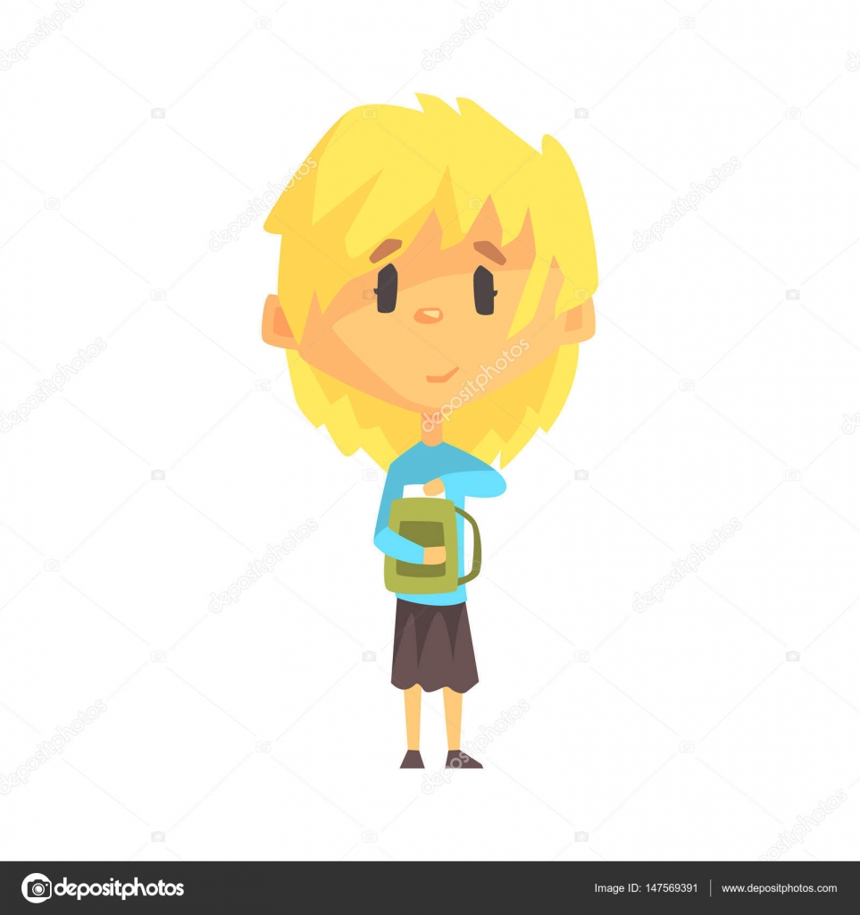 Girl With Short Blond Hair And Backpack Primary School Kid