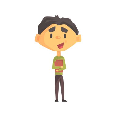 Kitapları, İlköğretim Okulu çocuk, temel sınıf üyesi, Holding yeşil kazaklı oğlan izole genç öğrenci karakter